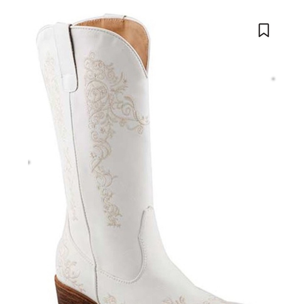 Roper White Heeled Boots with Western Embroidery